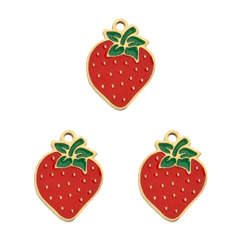 C1FC Pack of 3 Fruit Charm with Cherries Designs Stylish Fruit Inspired Pendant Charm Accessories for Trendy Jewelry Making