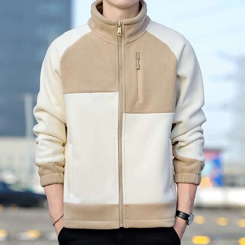 

Double-sided Fleece Jacket Mens Spring Autumn Student Casual Sweatshirt Cardigan Fleece Warmth Thickened Windbreaker Inner Liner