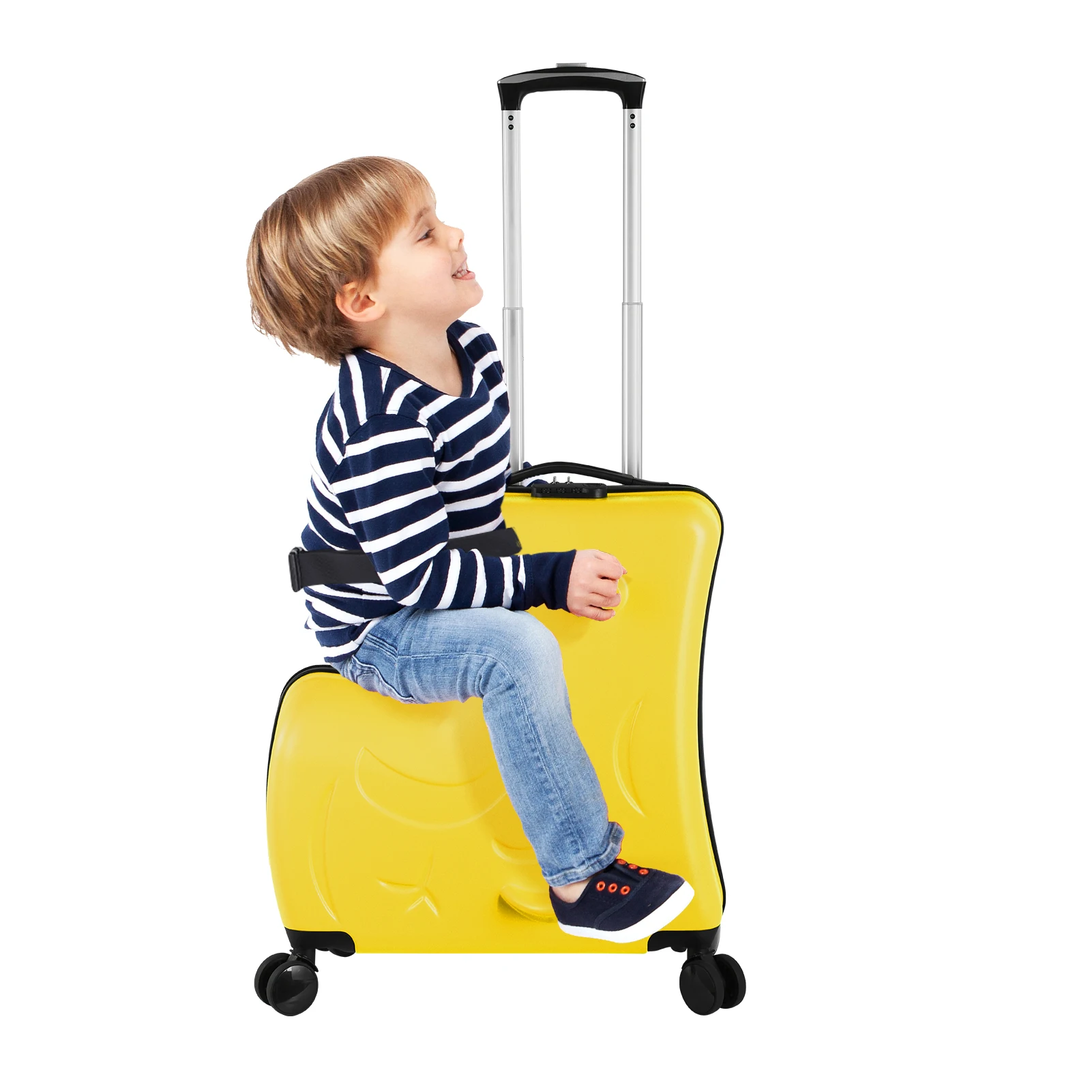 

20in Kids Ride-On Luggage, Toddler Luggage Seat, Kids Travel Suitcase with Safety Belt, Wheels for Toddlers, (Yellow, Caeey-On)