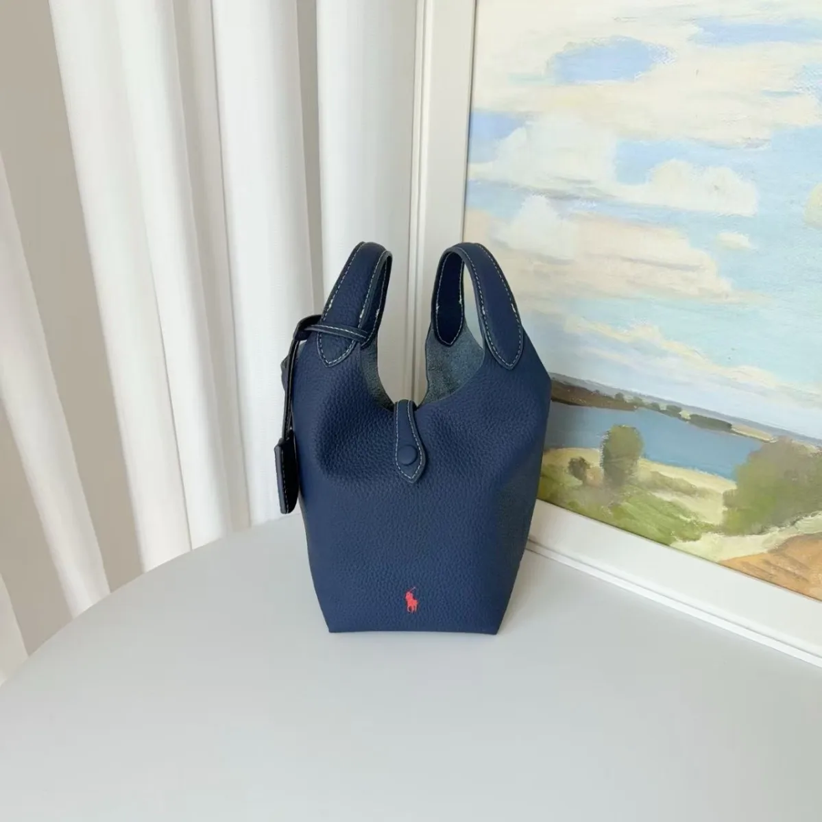 حقيبة سلة صغيرة جديدة من جلد البقر الليتشي الحبوب حقيبة يد Y2K كتف قطري محمول