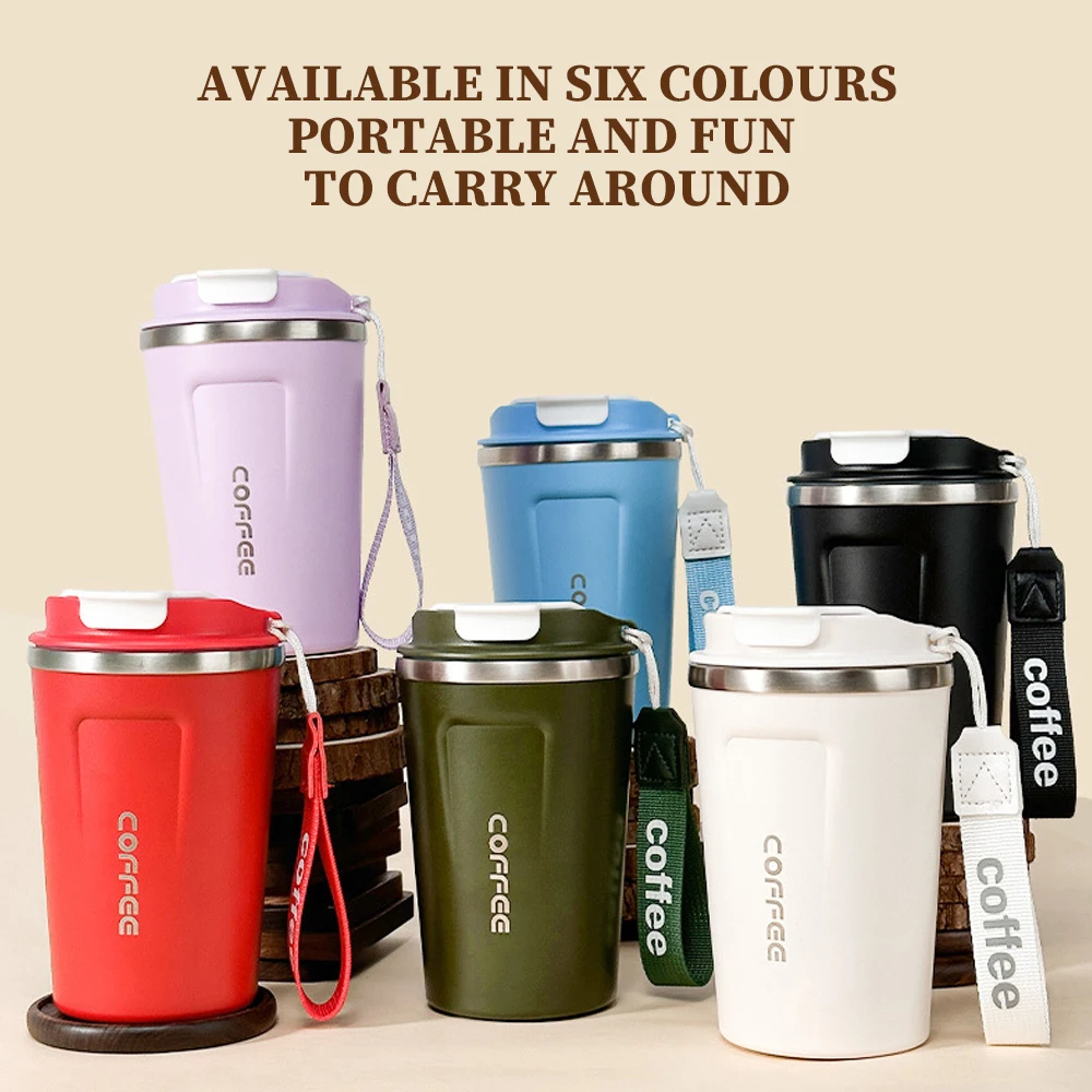 WATERSY 380ml Stainless Steel Coffee Insulated Cup Vacuum Thermal Mug with Portable Rope Leakproof Car Travel Mug for Hot & Cold