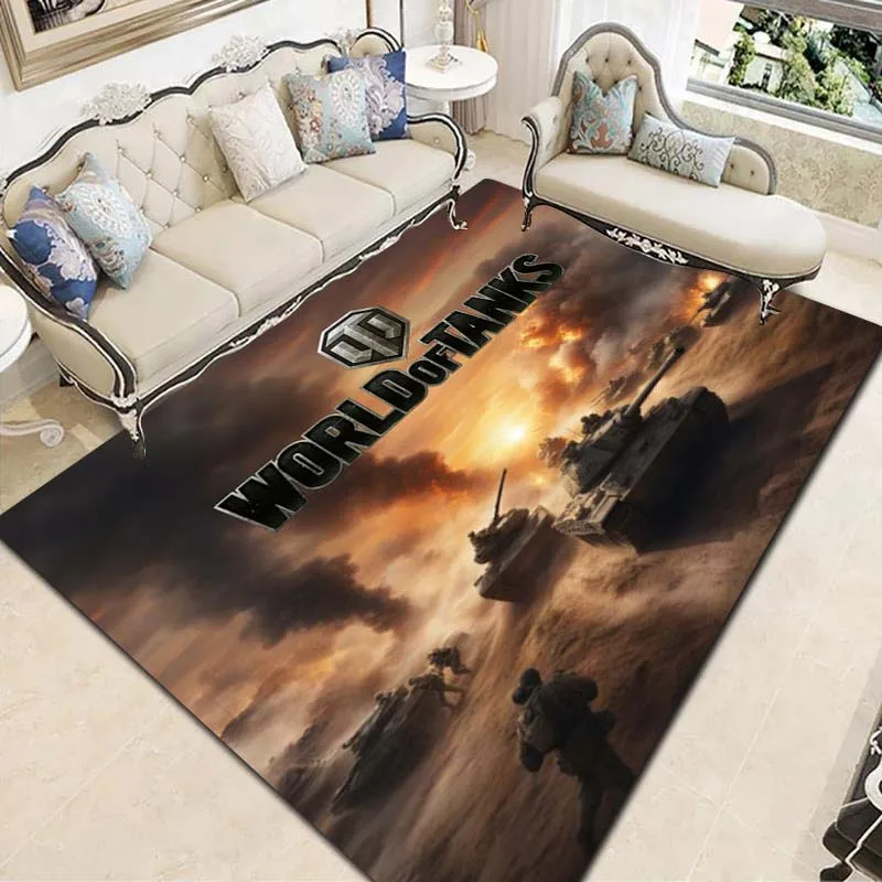 World of Tanks Game Tank Print Flannel Area Rug Non-Slip Soft Floor Mat For Game Room Bedroom Living Room Indoor Home Decor Gift