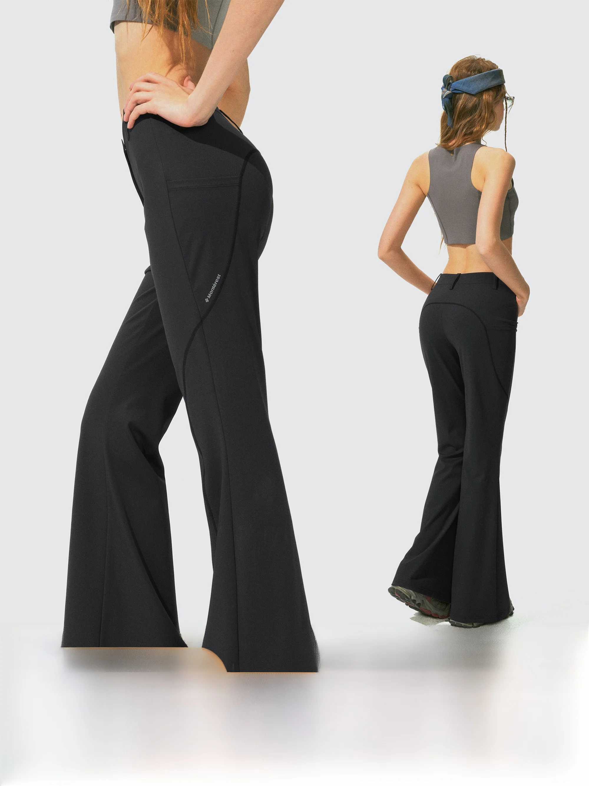 

Monterest женские уличные брюки для йоги для фитнеса Bell Bot с высокой талией для похудения Spor с разрезом, нейлоновая смесь спандекса