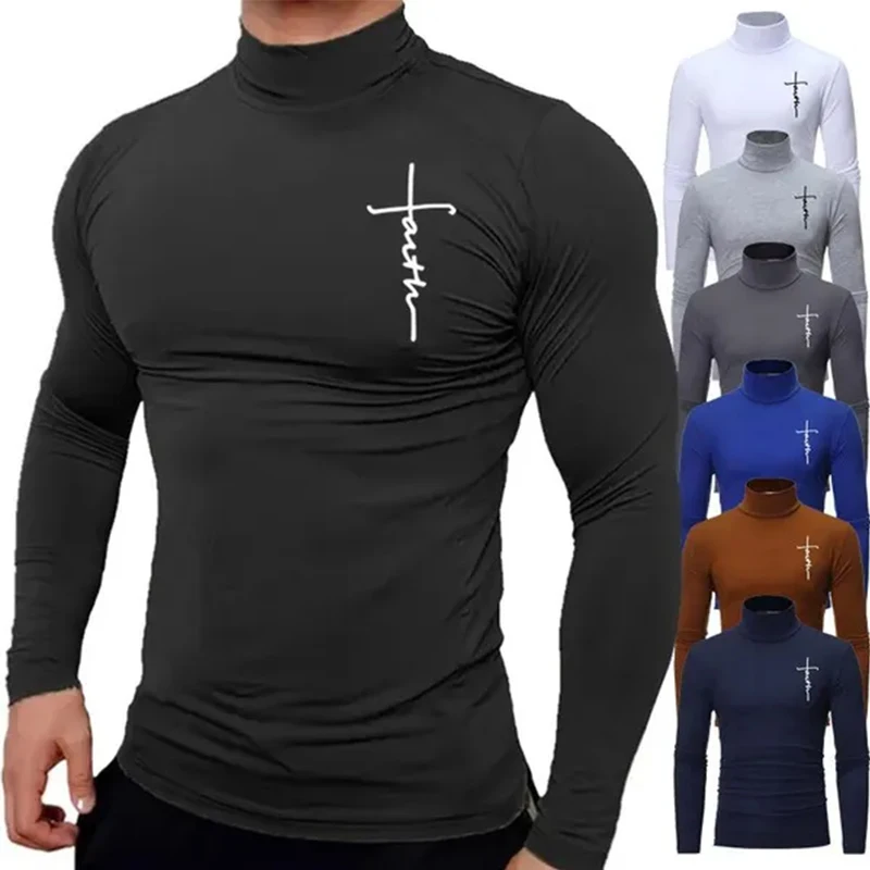 

New Fashion Mens High Collar Long Sleeve T Shirt Men's Fitness Workout Shirt Gym Training Tops Muscle Tees
