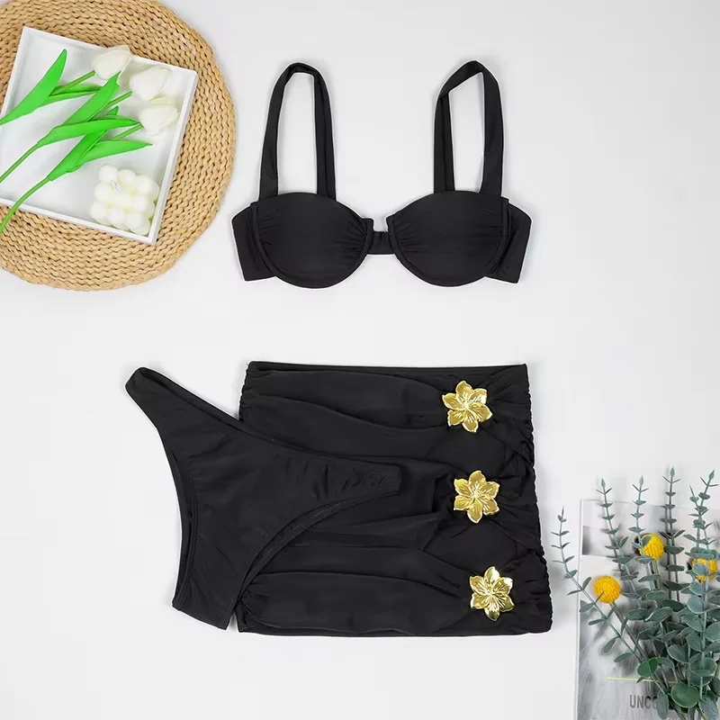 Push Up Sexy 3pieces Micro Bikini 2026 Women Swimsuit Black Female Swimwear Brazilian Bikinis Set Beachwear Bathing Suit Biquini