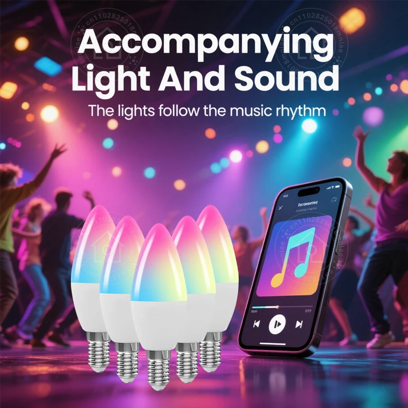Led Bulb Candle Smart Lamp 5W E14 TUYA Bluetooth Dimmable RGB Light 220V APP Group Control Smart Life For Home Room Decoration