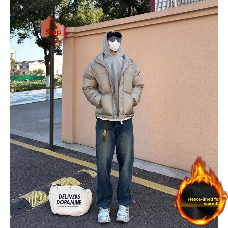 

Deep Blue American Vibe Men's Winter Straight Leg Fce Lined Jeans Trendy Brand Cool Guy Denim Pants High Street OOTD