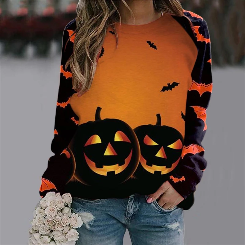 Autumn Women's Halloween Long Sleeve T-Shirt Fashion Long Sleeve Party Tops Casual 3D Printing Loose Shirts OverSized Clothing
