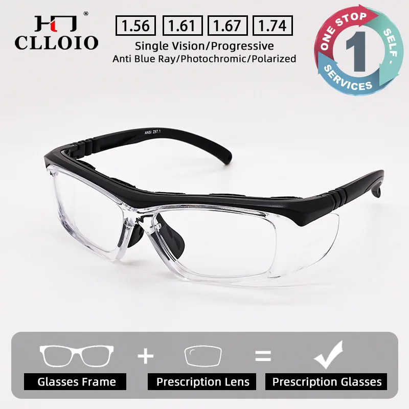 CLLOIO Safety Anti-Dust Prescription Glasses Blue Light Blocking Durable Windproof Cycling Myopia Progressive Protective Goggles