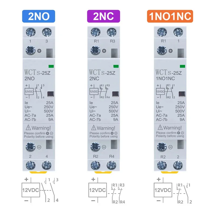 контактор WCTs-25 Modular Contactor 2P  25A AC DC  2NO or 2NC 1NO1NC 24V 110V 220V Automatic Household Contactor Din Rail Type