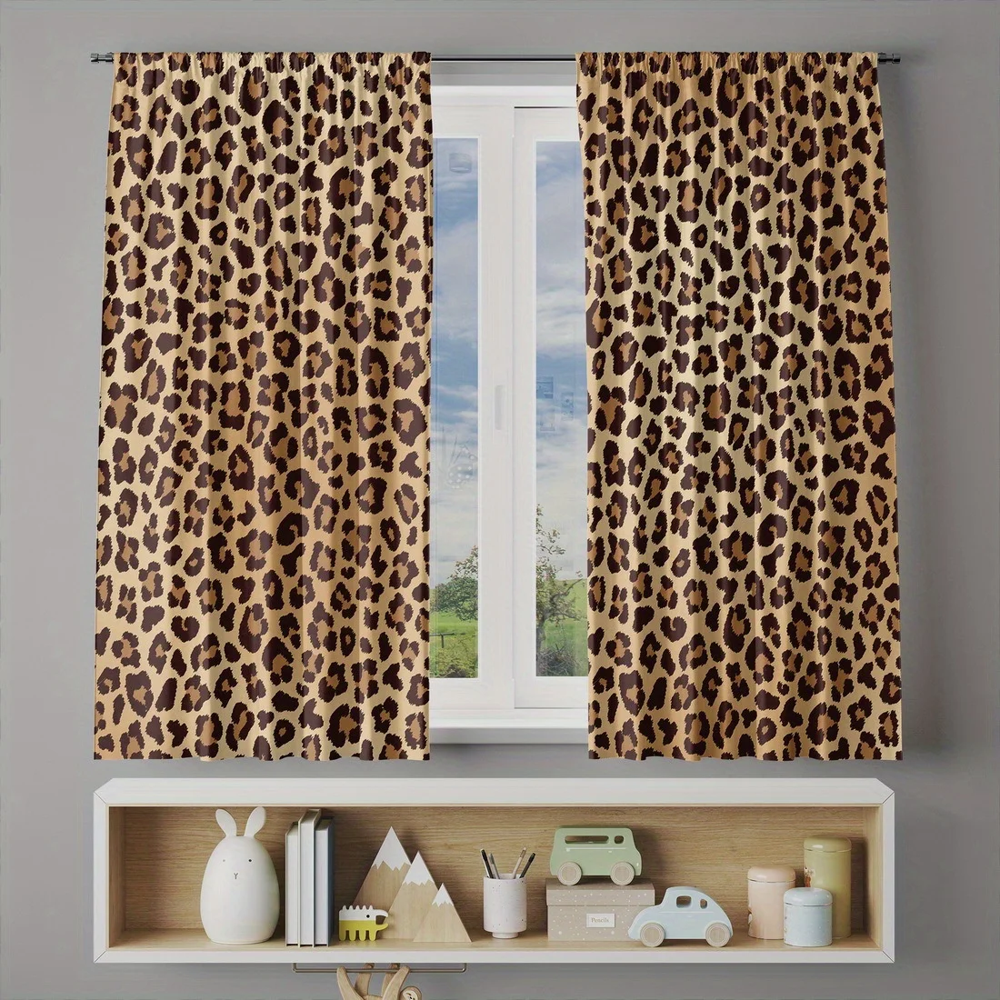 Leopard print pattern, heat-insulating and sun-blocking curtains the bedroom, machine washable suitable the living room, kitchen