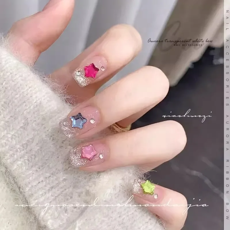 30pcs 4/6mm Five-pointed Star Diamond Nails Charms Sparkle Colorful Flatback Mini Star Nail Art Rhinestones Decorations Supplies