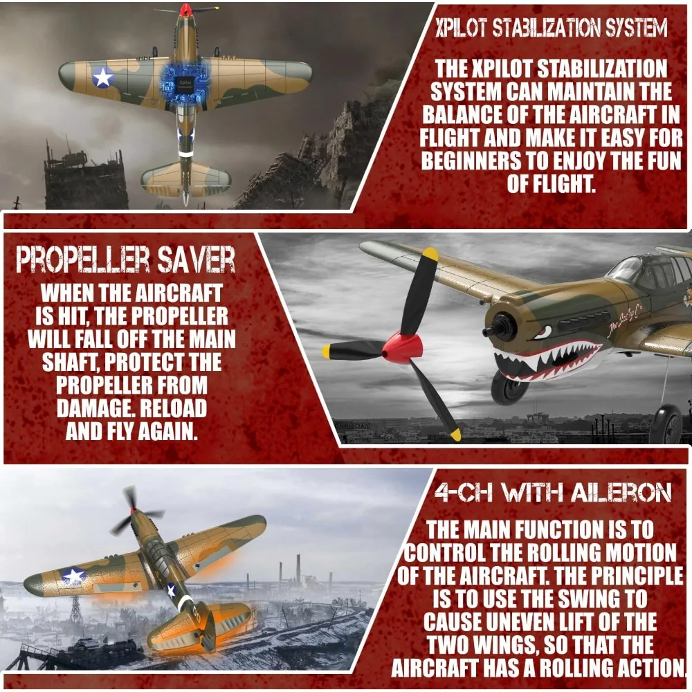 Aereo RC Warhawk P-40 a 4 canali con stabilizzazione Xpilot per principianti e adulti - Pronto per volare