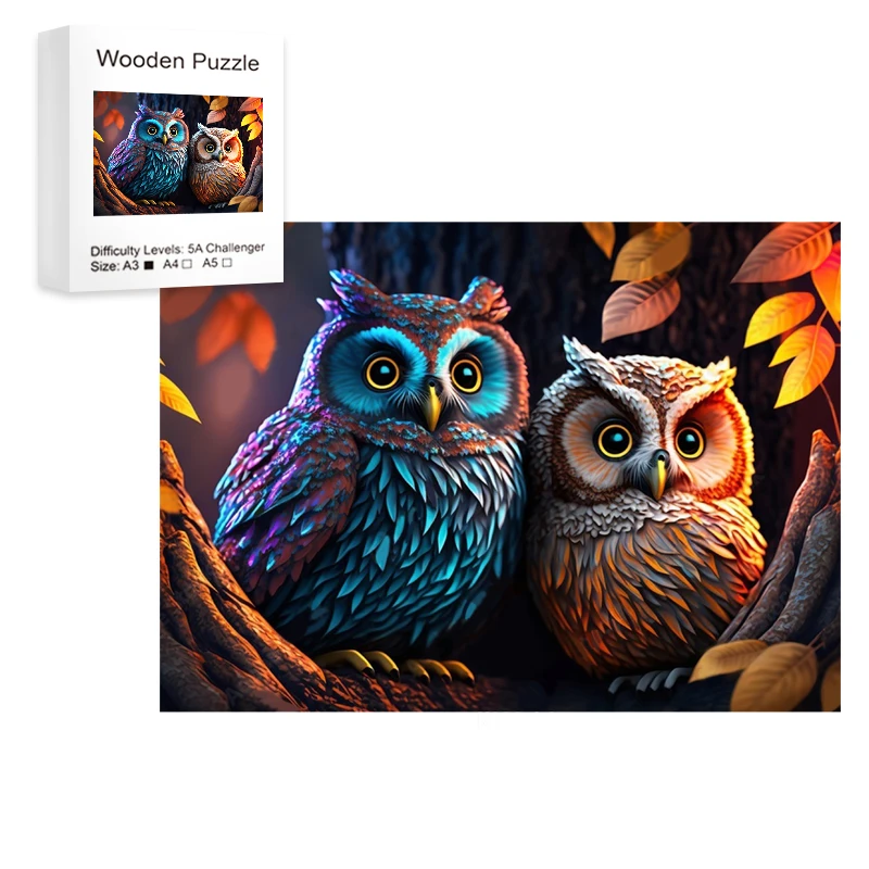 

Owl Couple Wooden Jigsaw Puzzles for Adults,Animal Shaped Pieces Jigsaw Puzzles Toys, Christmas Gift Home Decor Family Game