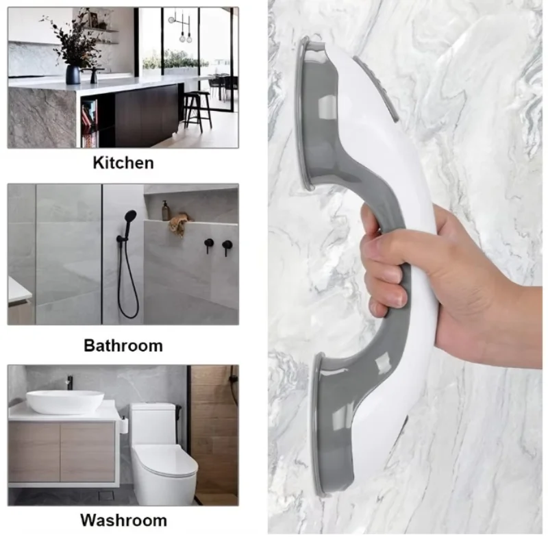 Suction Cup Shower Grab Bars Anti-Slip Safety Handle, No Drilling Bathroom Support for Elderly Seniors Handicap Toilet Bath