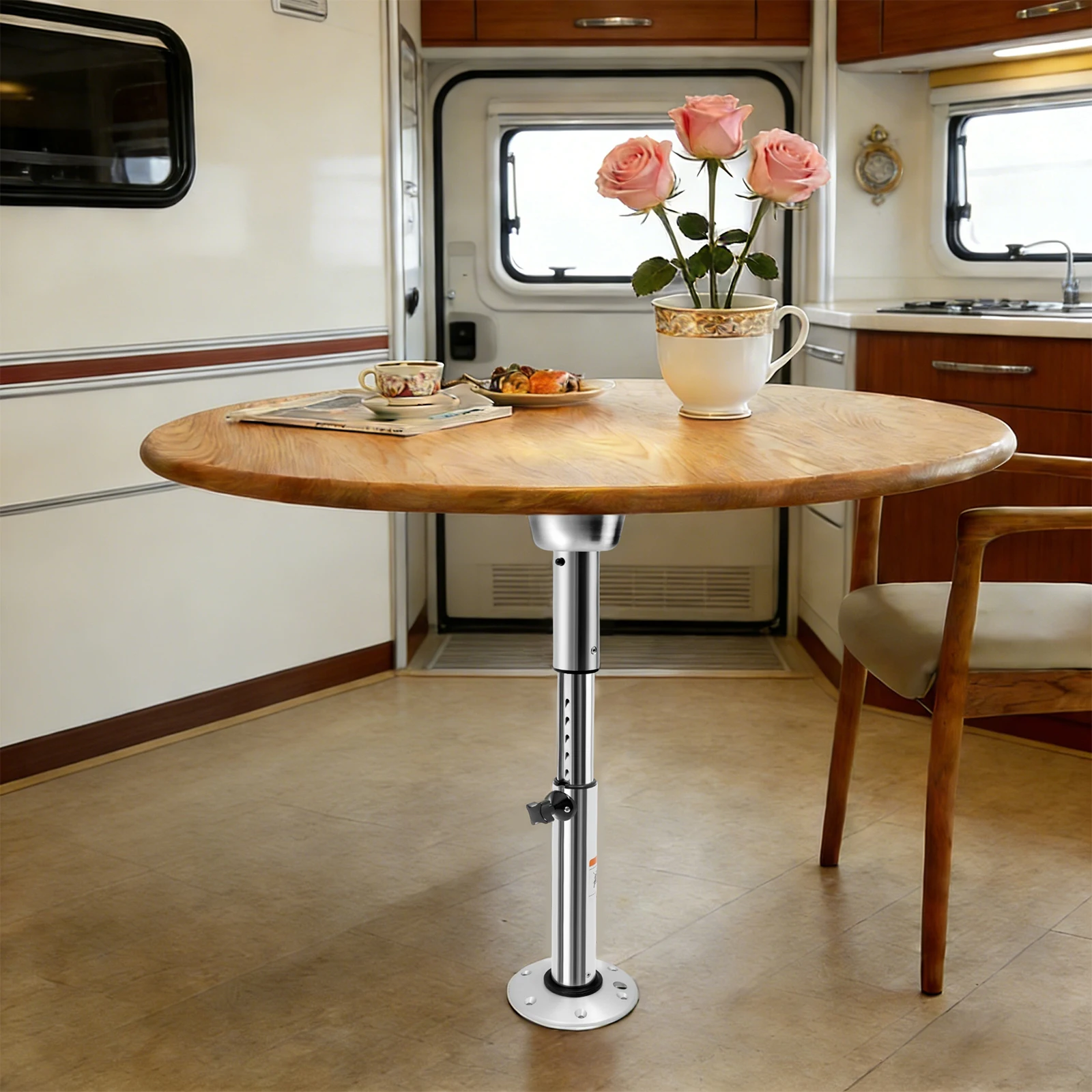 

Adjustable Table Pedestal 56.5-72cm Height Range 55.12lbs Load Capacity Aluminum & ABS Material Detachable Double Bases Locking Knob Deep Thread Tapered Bayonet Thickened Stable Stand Lightweight Rustproof Easy Assembly for RV Caravan Yacht Kitchen