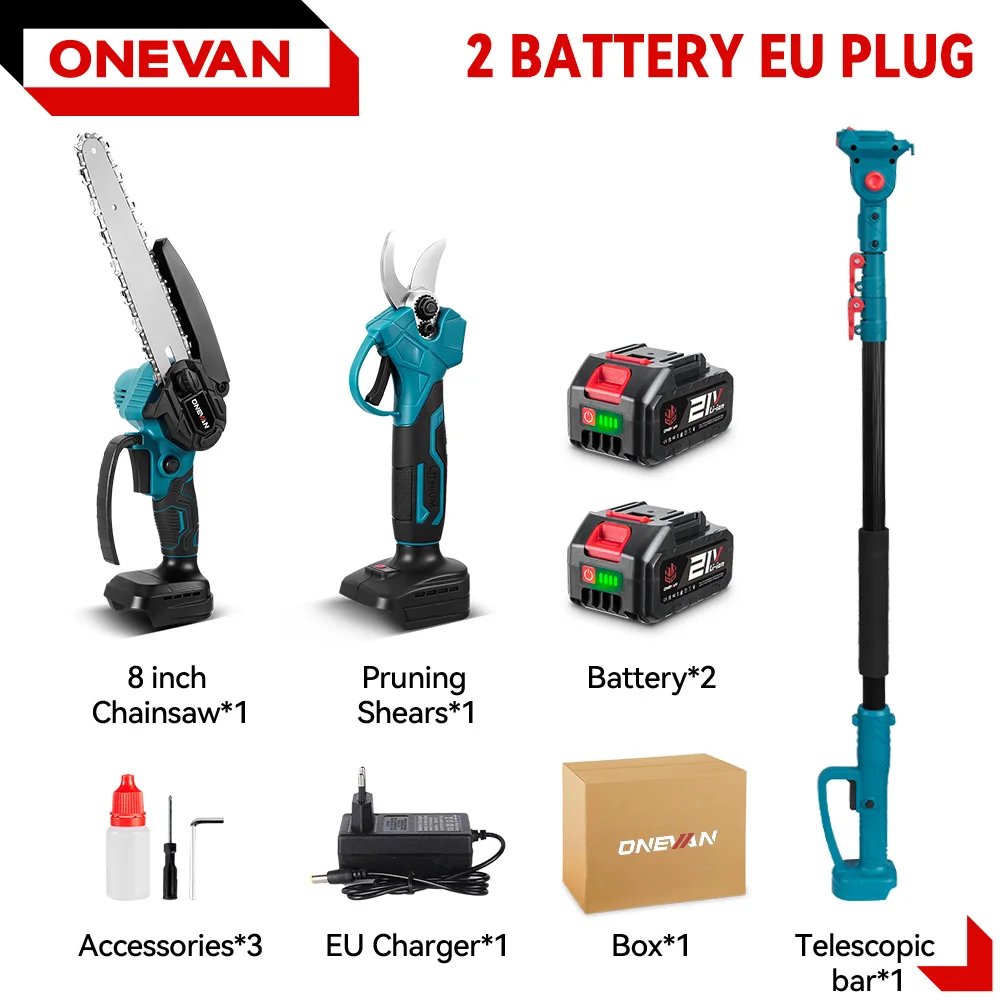 ONEVAN Borstelloze 3-in-1 Elektrische Takkenzaag & Snoeischaar Boomzaaggereedschap Met Telescopische Steel Voor Makita 18V Accu