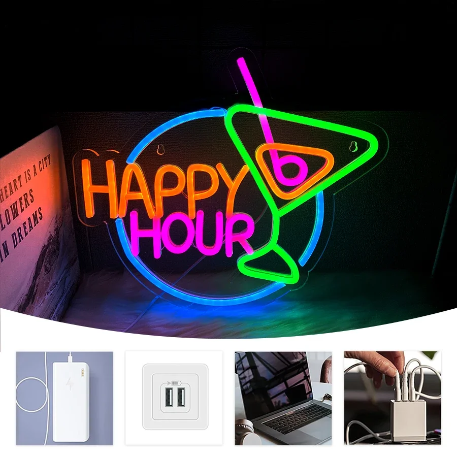 Cartel Led Light Name Cocktail Bar Neon Letters Color Usb Happy for Room Hour Family Sign Beauty Icon Powered Used Salon Club