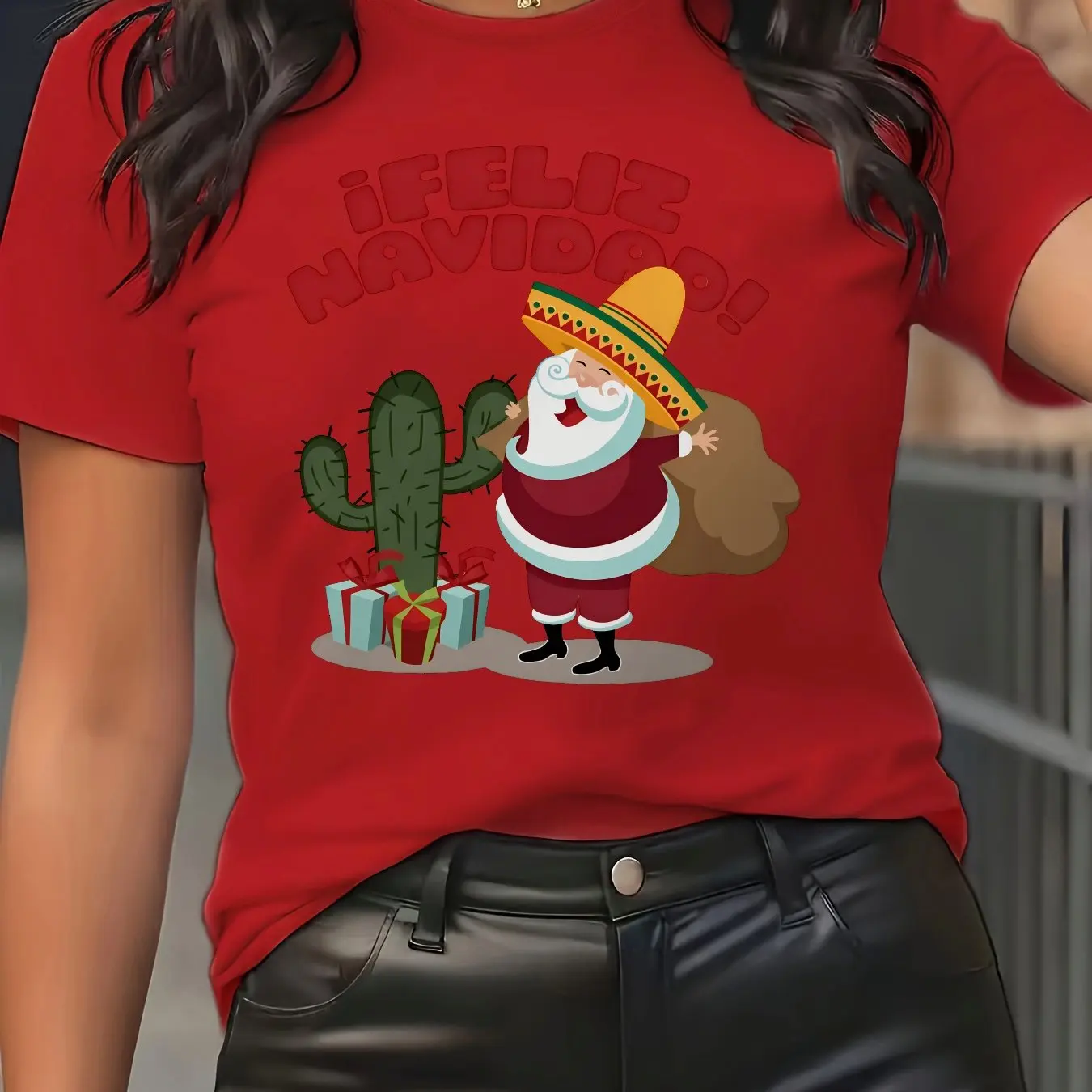 

Women's T Shirt Santa Claus Graphic Printed Pullover Tops Summer Casual Short Sleeve Fashion Funny Oversized Y2k Female Clothing