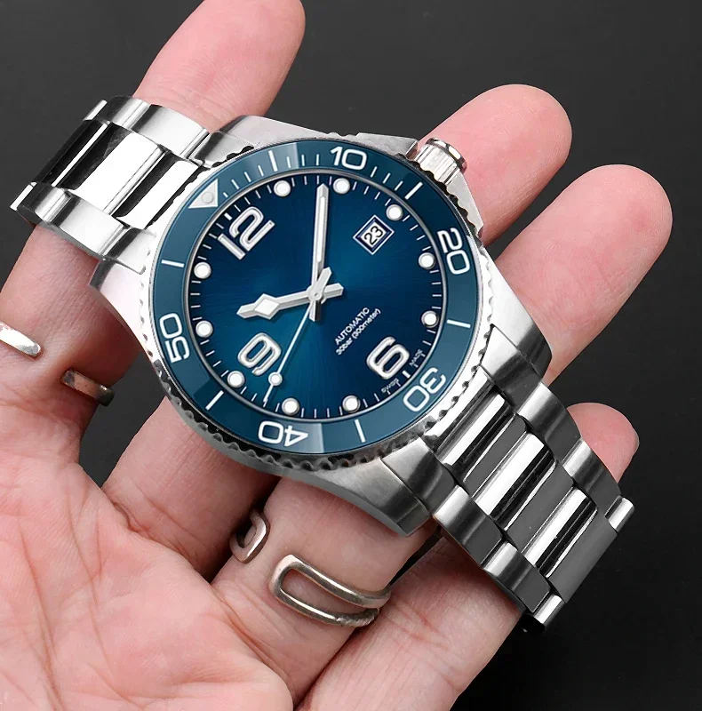 حزام ساعة من الفولاذ المقاوم للصدأ ذو نهاية منحنية لسلسلة ساعات لونجين ماستر كونكويست هيدرو كونكويست L3.642.4 L3.781.4 مقاس 21 ملم