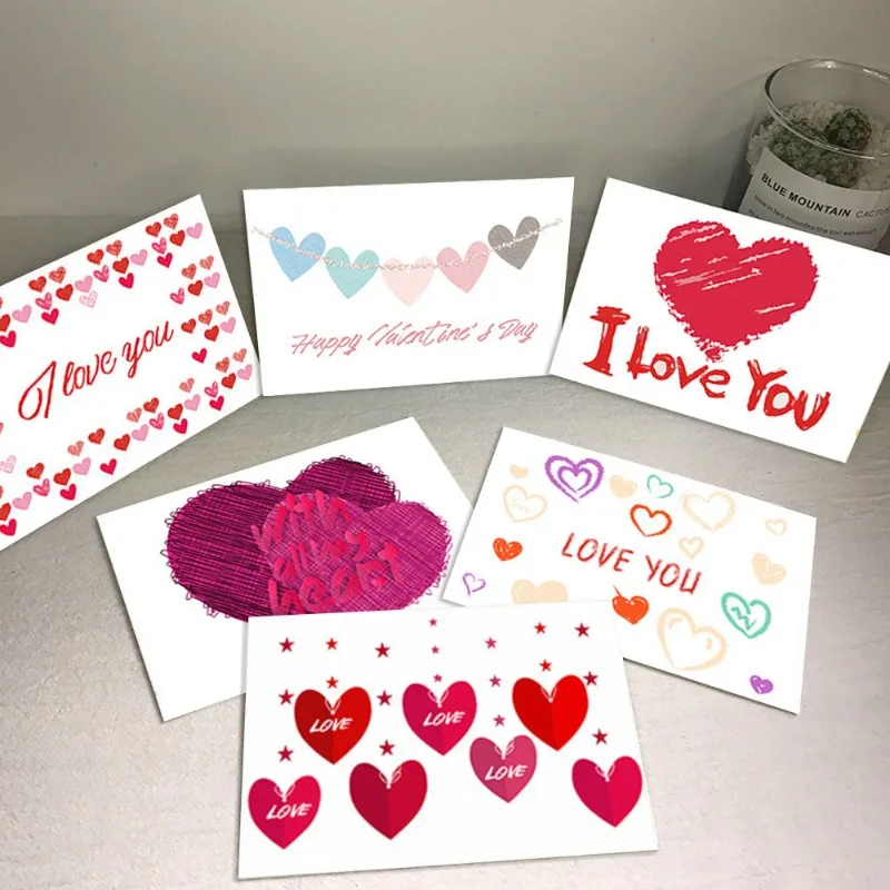 6 Pcs Love Greeting Card Valentine's Day Wedding Invitations Blessing Card Set for Girlfriend and Wife Birthday with Envelope