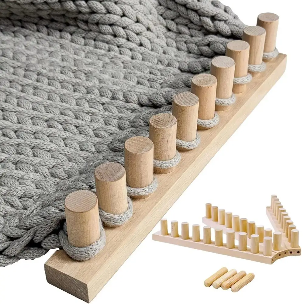 

Adjustable Size Chunky Blankets Loom Modular Design Portable Wooden Knitting Frame Beginner Friendly Detachable Hand Weaving Kit