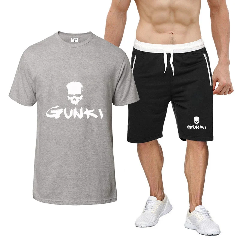 

2026 Gunki Printing Men's New Summer Eight Color Short-sleeved Sets Vacation Trendy T-shirt + Casual Shorts Suit