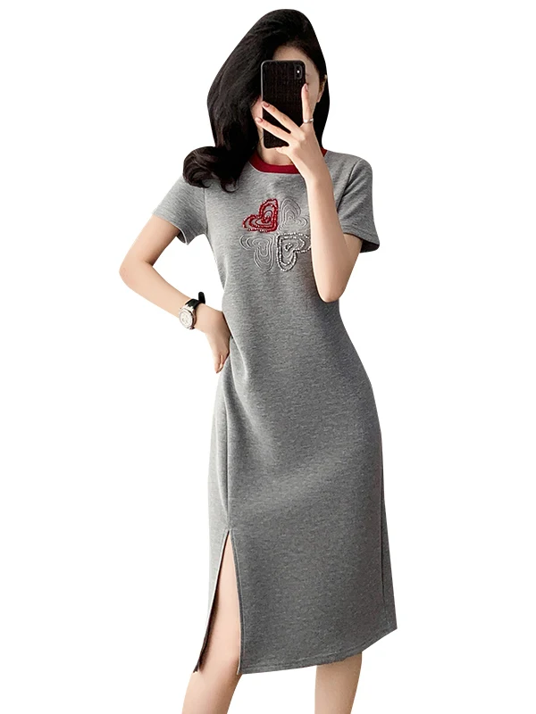 Damskie spódnice plus size z rozcięciem, letnie, wyszczuplające, z oryginalnym designem, codzienne, jednokolorowe, z mieszanki bawełny.