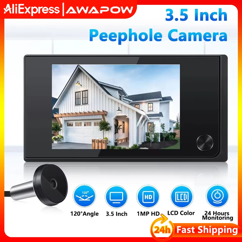 Awapow 3.5 Inch Doorbell Peephole Viewer Digital Door Camera 120° LCD 2 Million HD Pixels Cat Eye Door Bell Outdoor Monitor