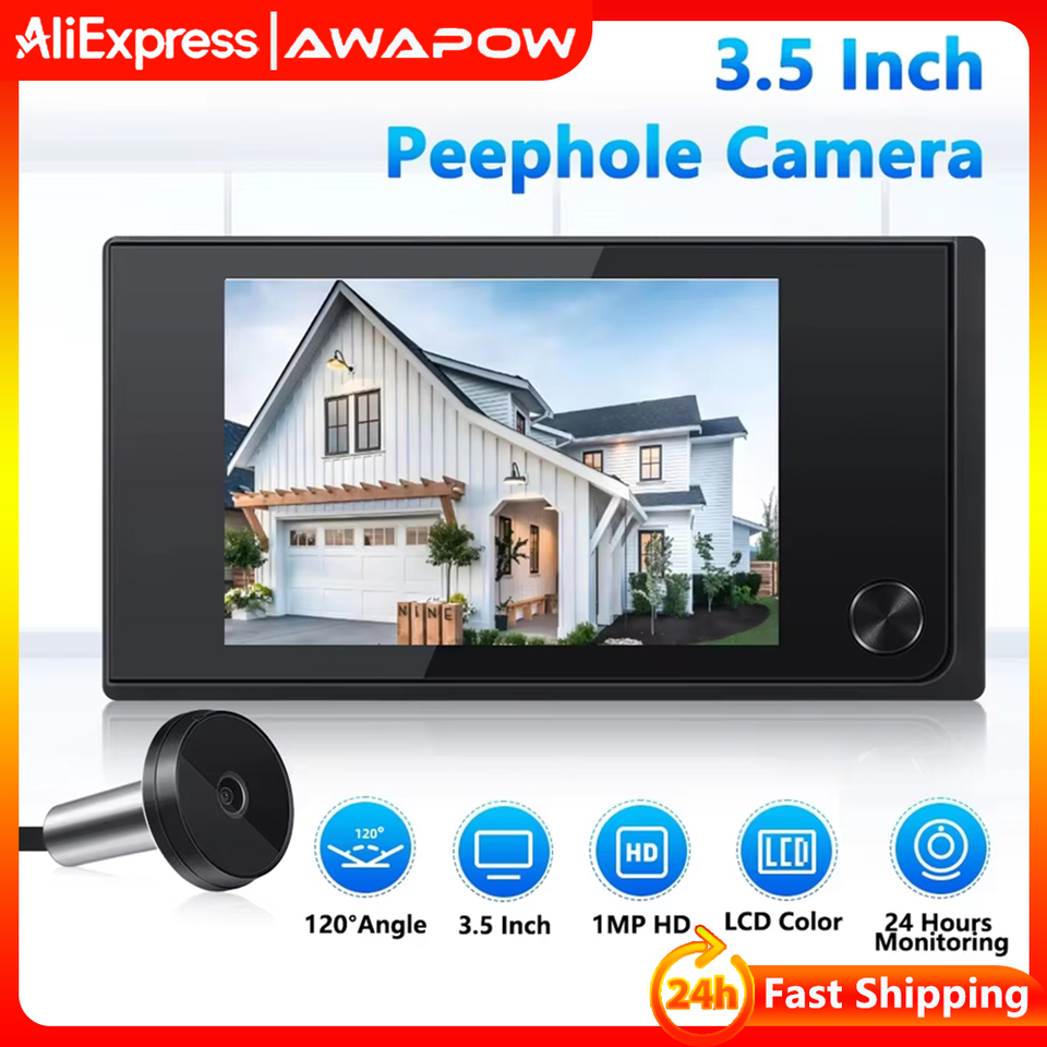  Awapow 3.5 Inch Doorbell Peephole Viewer Digital Door Camera 120° LCD 2 Million HD Pixels Cat Eye Door Bell Outdoor Monitor 
