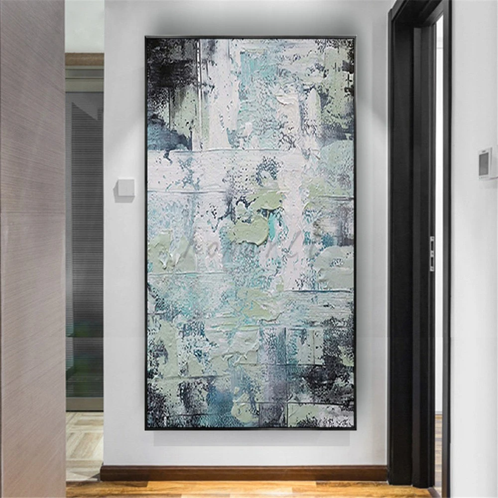 

High Quality Gray Green Blue Texture Wall Art Pictures Abstract Handmade Shading Method Canvas Oil Paintings Decor Home Artwork