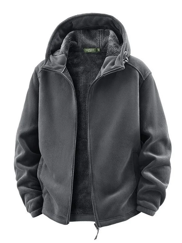 

Men's Winter Thiened Fce Lined Warm Hoodie Jaet Loose Casual Outdoor Workwear Polyester Fiber 95% Spandex 5% Zipper Cl...