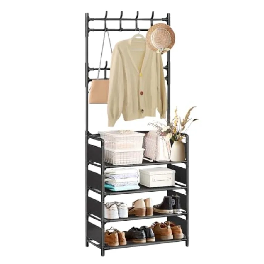 

5 Tier Coat and Shoe RackModern Minimalist Coat Rack with 8 Hooks Freestanding Entryway Shoe Shelf for Living Room Hallway Bedr