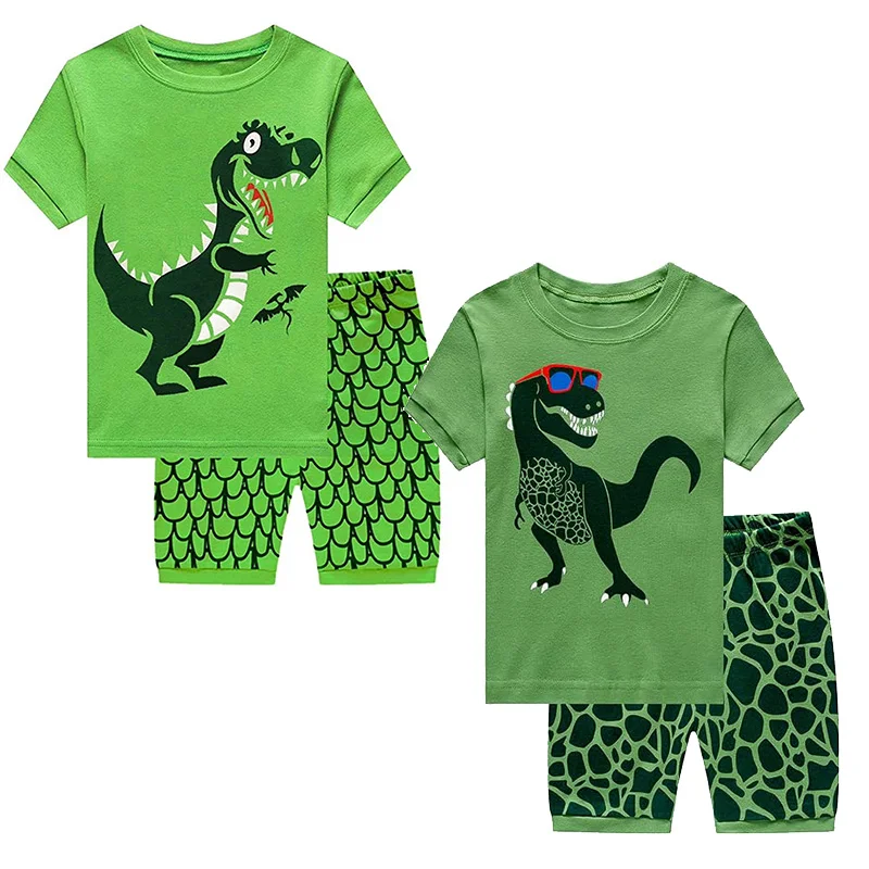 Little Hand Boys Short Sleeve Pajama Set Kids Cartoon Dinosaur Print Summer Loungewear Sleep Suit for 2-7 Years Old Toddler