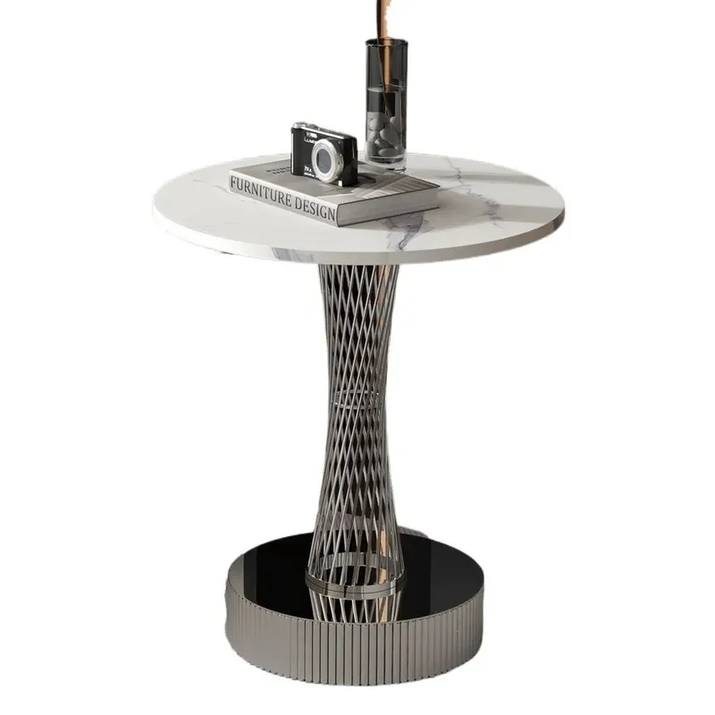 Modern Minimalist Round Coffee Table Small Sintered Stone Side Table for Living Room Sofa Corner Light Luxury Creative Design