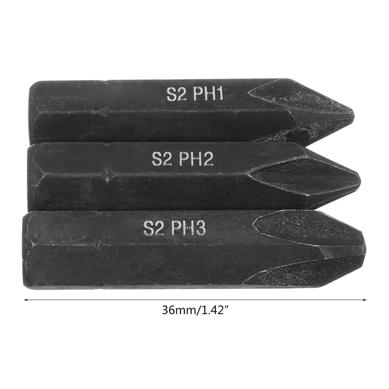 Schwarzes 8-mm-S2-Legierungsstahl-Schrauben-Schlagbit, starkes magnetisches Bit, verschleißfest, PH1/PH2/PH3, 3-teiliges Set