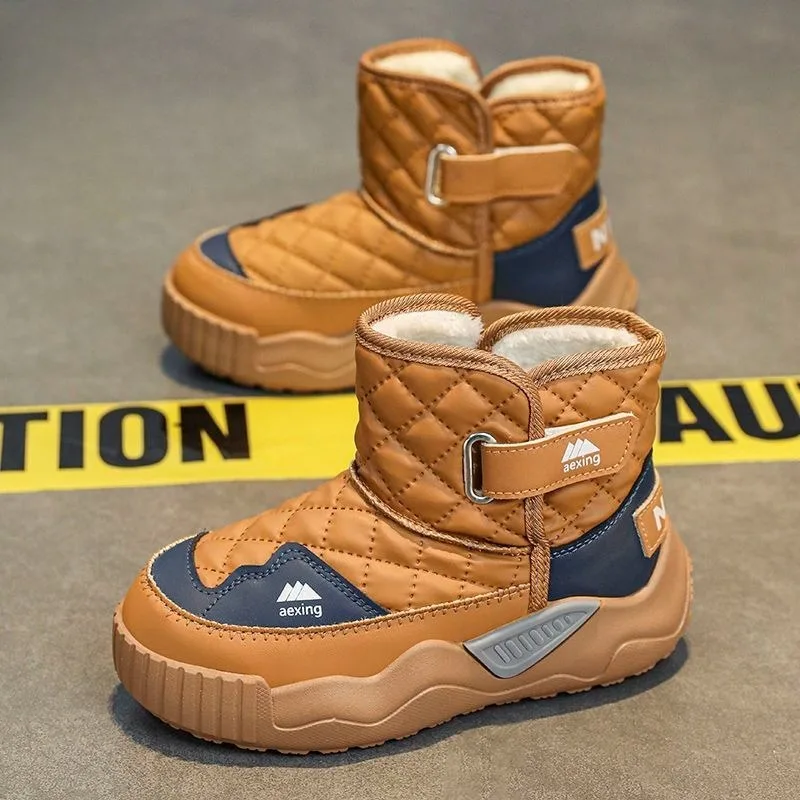 Boys Winter Snow Boots Thick Fleece Lined Warm Shoes for Big Kids Non Slip Outdoor Footwear 2026 New Arrival