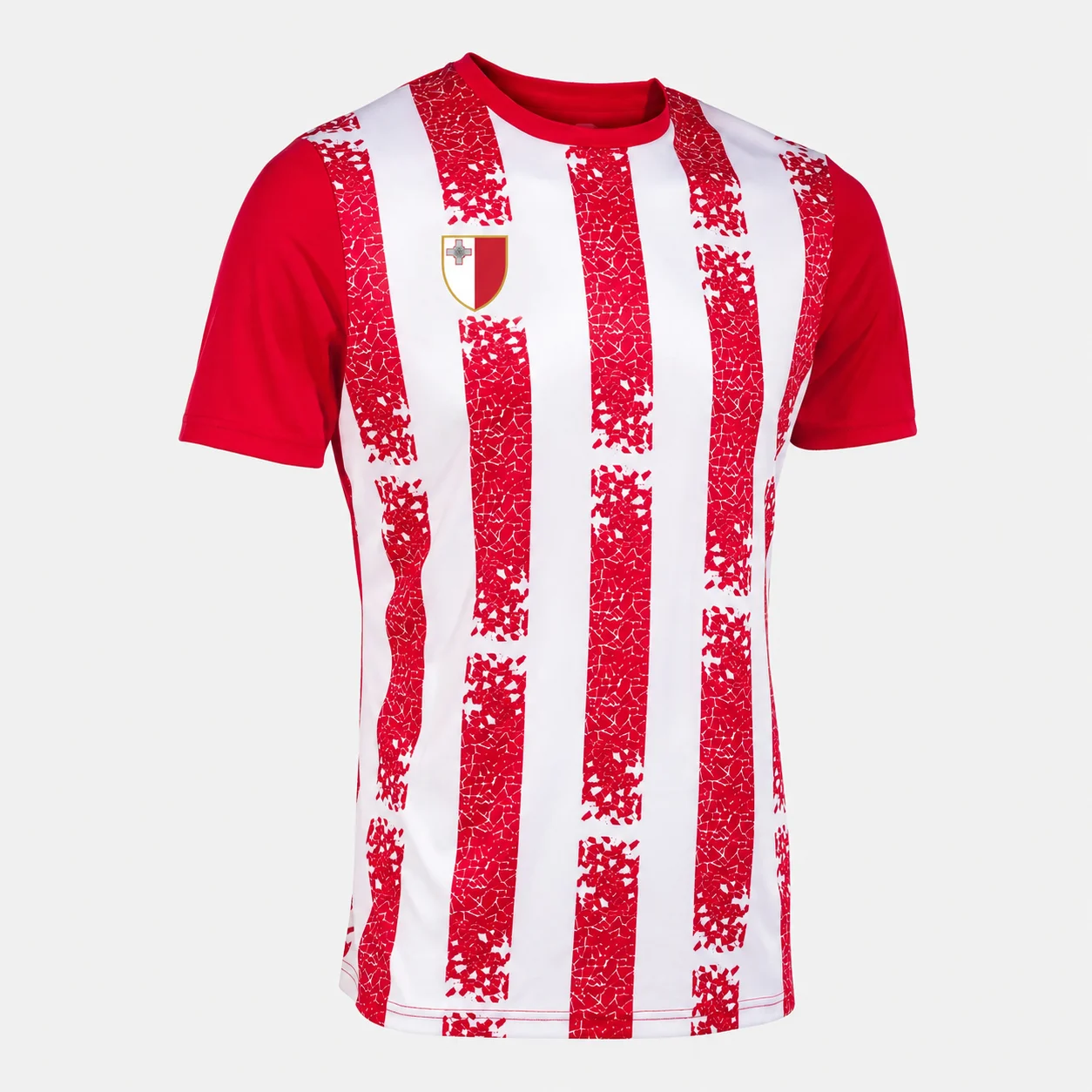 2026 Malta National Football Jersey Red White Vertical Crack Stripe Soccer Shirt Team Emblem Unisex Short Sleeve Sports Fan Tee