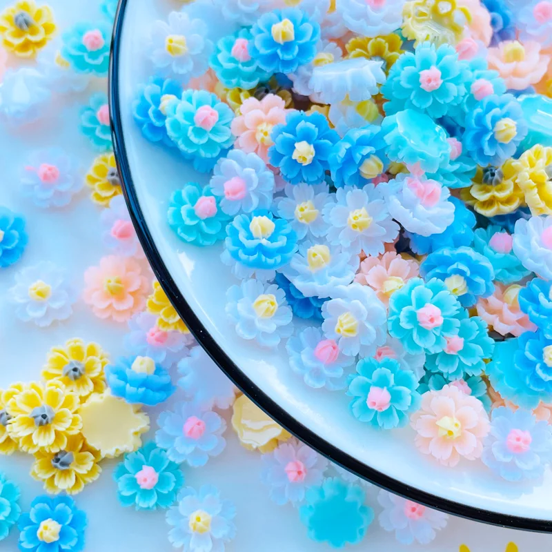 60 Pcs New 12mm Kawaii Cute Mixed Flowers Flat Back Resin Cabochons Scrapbooking DIY Jewelry Craft Decoration Accessorie J75