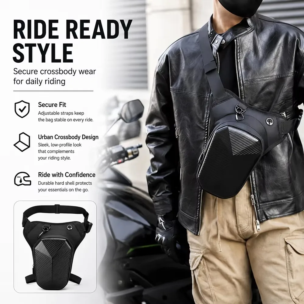 Motorcycle Drop Leg Bag EVA Hard Shell Waterproof Carbon Fiber Texture Motorbike Thigh Waist Hip Crossbody Phone Purse Pack