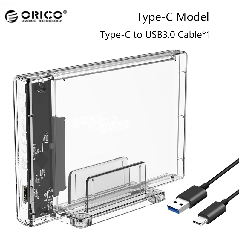 ORICO Transparante 2,5 inch HDD behuizing Externe HDD behuizing 2,5 inch HDD behuizing SATA naar USB 3.1 Type C harde schijf behuizing met standaard