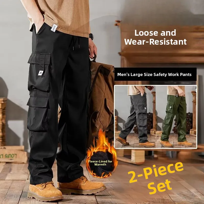 

Мужские прямые брюки для спецодежды, осенне-зимние повседневные брюки на подкладке, большие размеры, износостойкие брюки для строительной площадки, Labo...