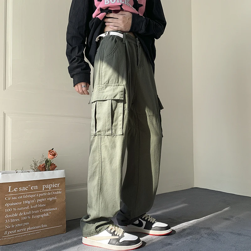Casual Straight Wide Leg Cargo Pants Faionable Urban Sle Youth Loose Fit Long Trousers with kets Anti-Wrinkle