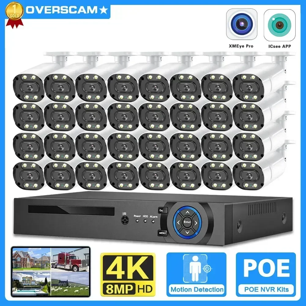 32CH NVR Kit 4K 8MP Outdoor POE Security Camera System Smart AI Motion Detection Two Way Audio CCTV Video Surveillance Cam Set