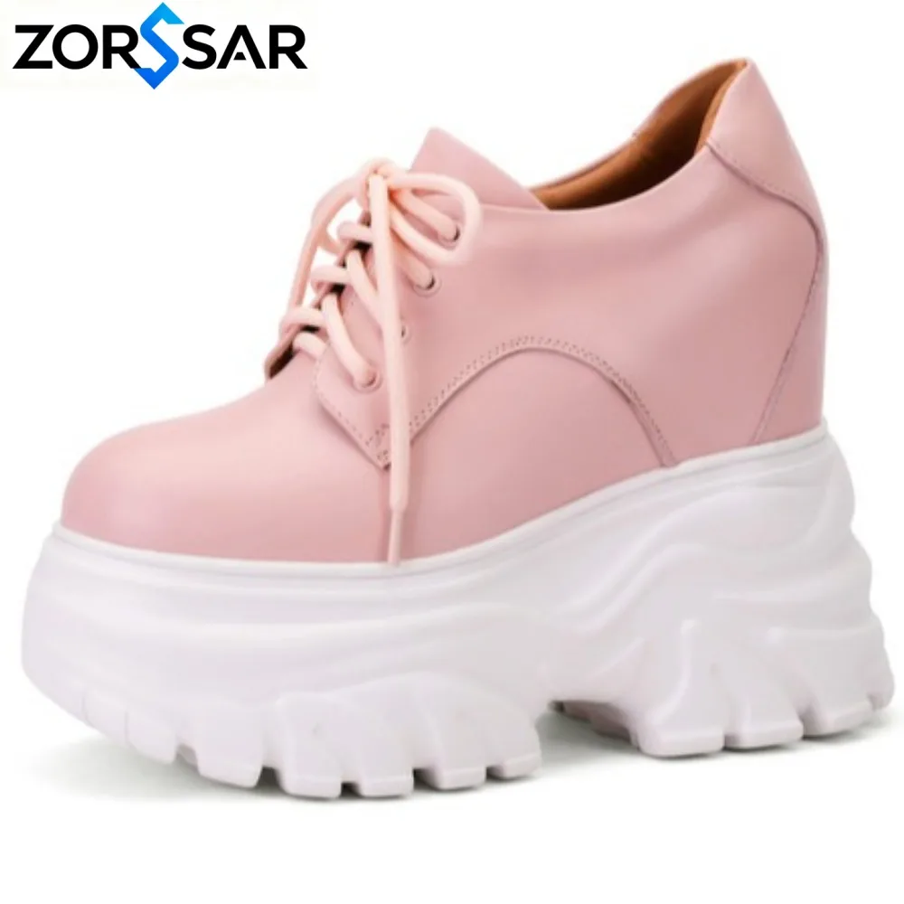 New Spring Autumn White Hidden Wedge Heels Casual Shoes Woman 14CM Platform Shoes Elevator High-heels Walking Sneakers Women
