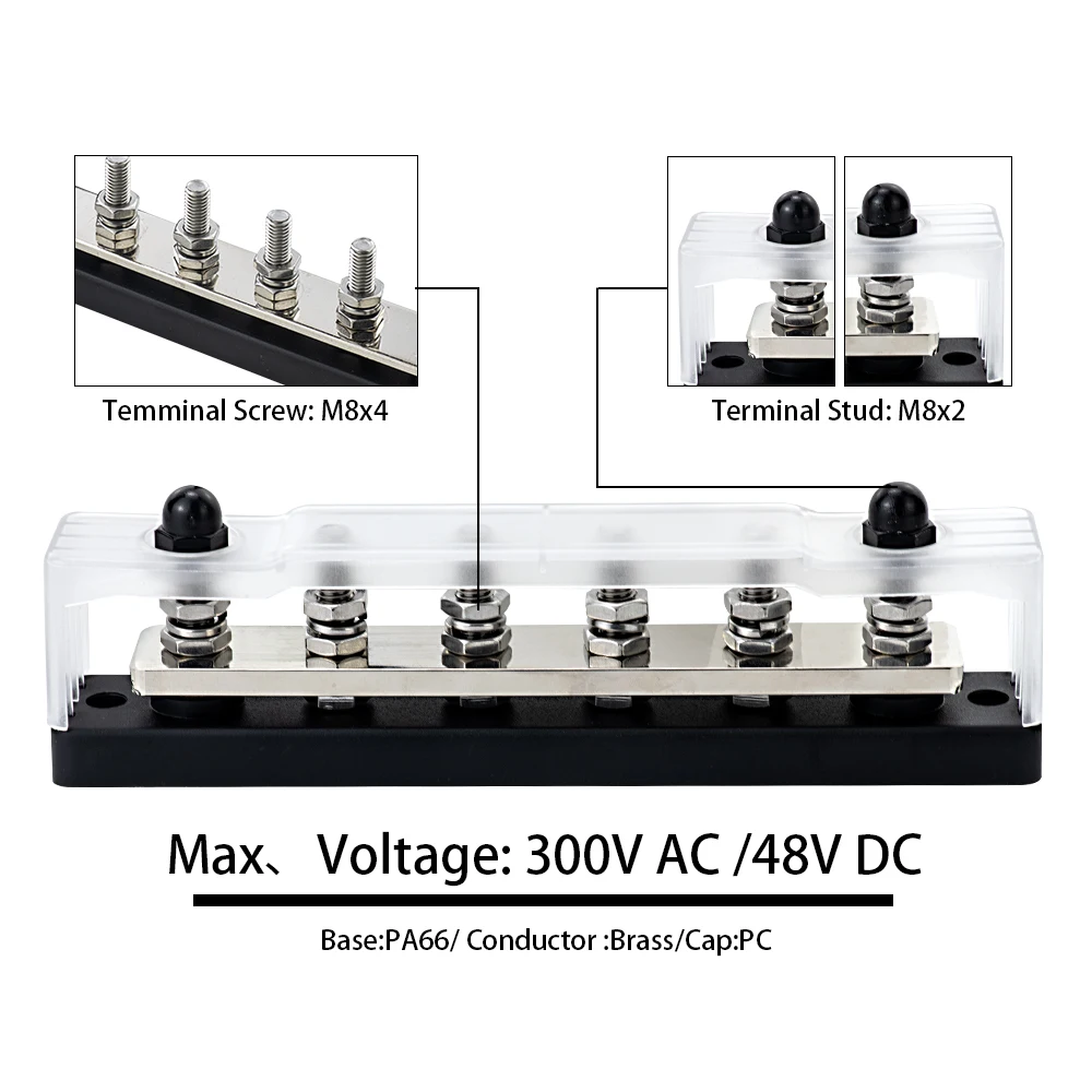 STTL 48V M8 Studs Automotive Car Marine Power Distribution Terminal Block Bus Bar