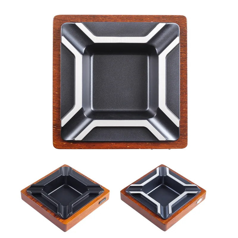 Square Cigar Ashtray Luxury Wenge Wood Base Metal Slot Cigar Ashtray Holder Creative Retro Cigar Ashtray Smoking Accessories