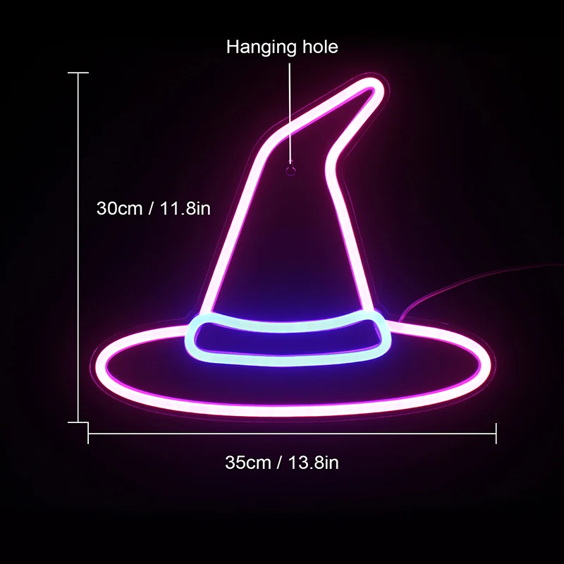 Witch Hat Neon Sign LED Room Wall Decor USB Powered Hanging Acrylic With Switch For Party Bedroom Kids Room Shop Art Logo Decor