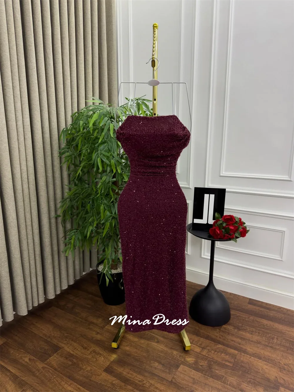 

Mina Customized Beading Prom Dresses Luxury Piglet Breast Elegant Party Dresses 2025 Sleeveless Back-length Wedding Party Dress