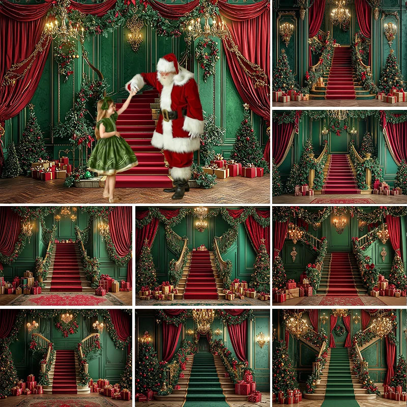 

LS Christmas Backdrop Photogrpahy Grand Xmas Holiday Staircase Kisd Baby Photocall Props Child Adult Winter Castle Backgorund
